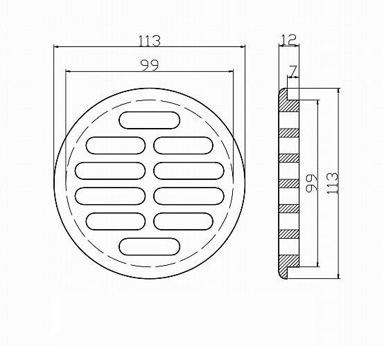 dessin - grille de ventilation en bois diametre 113 mm
